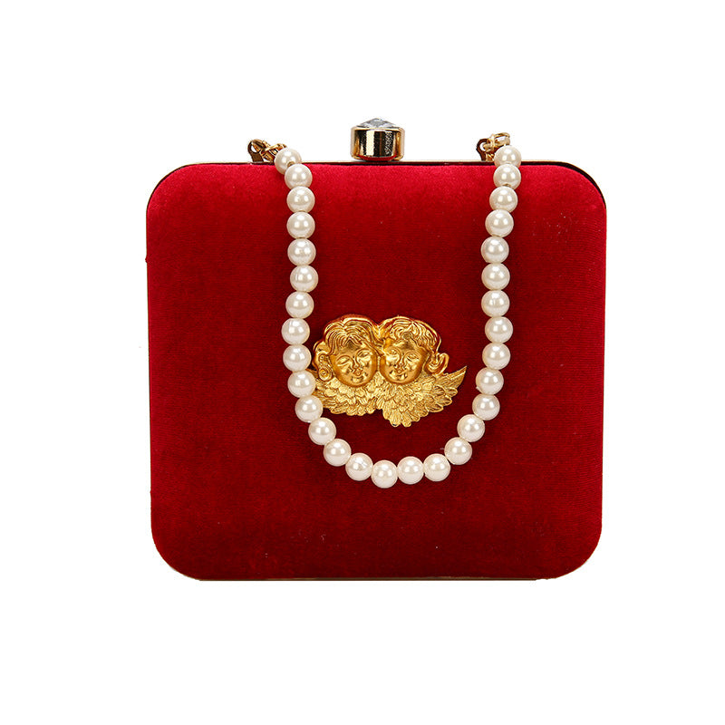 Fashion Red Velvet Pearl Chain Thin Chain Female Bag - Dazpy