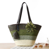 Korean Straw Plaited Son And Mother Beach Shoulder Bag - Dazpy