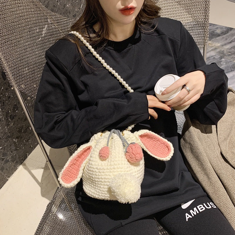 Strawberry Rabbit Crochet Wool Shoulder Bag - Dazpy