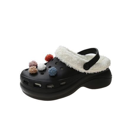 Plush Thick Soled Baotou Sponge Cake Two Wear Cotton Slippers - Dazpy