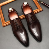 Men's Leather Shoes With Embossed Stone Pattern Laced Cowhide - Dazpy