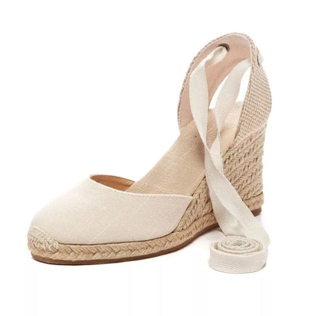 Cord Straw Oxford Wedge Sandals Crossover Strap - Dazpy