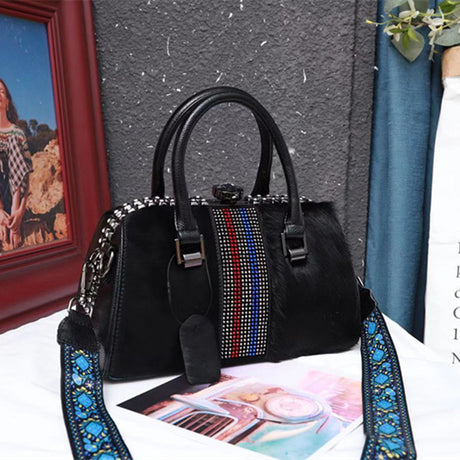 Crossbody Bags For Women Horse Fur Black Women Handbag Top Handle Tote Bag Luxury Designer Sac A Main - Dazpy