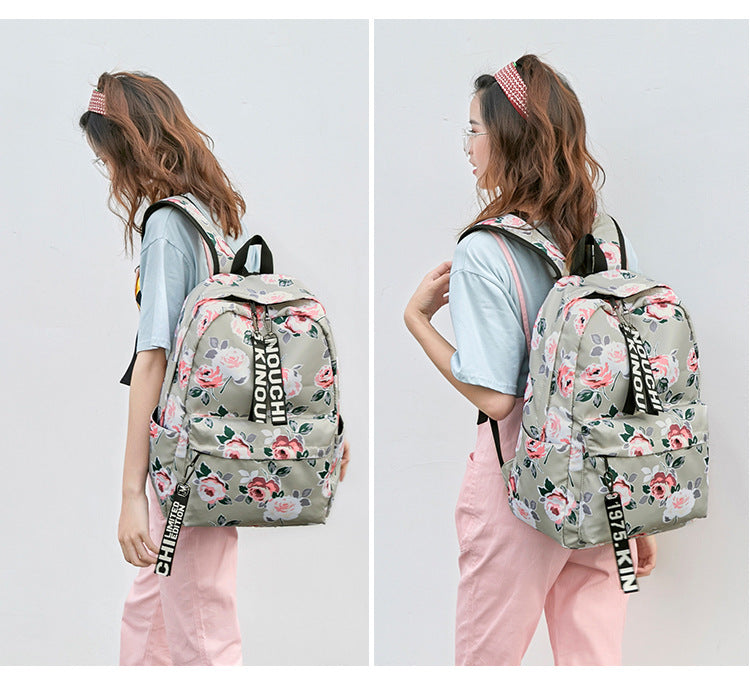 Backpack Printed Flowers Nylon Waterproof Ethnic Travel - Dazpy