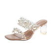 Outer Wear Thick Heel Transparent Crystal With Rivet Half-drag Sandals Women - Dazpy