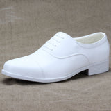 White Mens Formal Low Heel Lace Up Navy Pointed Toe Casual Wedding Shoe Dress Round Toe - Dazpy