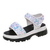 Daddy Sports Sandals Women's Sequined Sponge Cake Thick-soled Velcro Beach Sandals - Dazpy