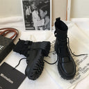 Mid-tube Platform Knit Lace-up Boots