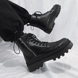 Fashionable And Simple Men's High-top Side Zipper Leather Boots - Dazpy