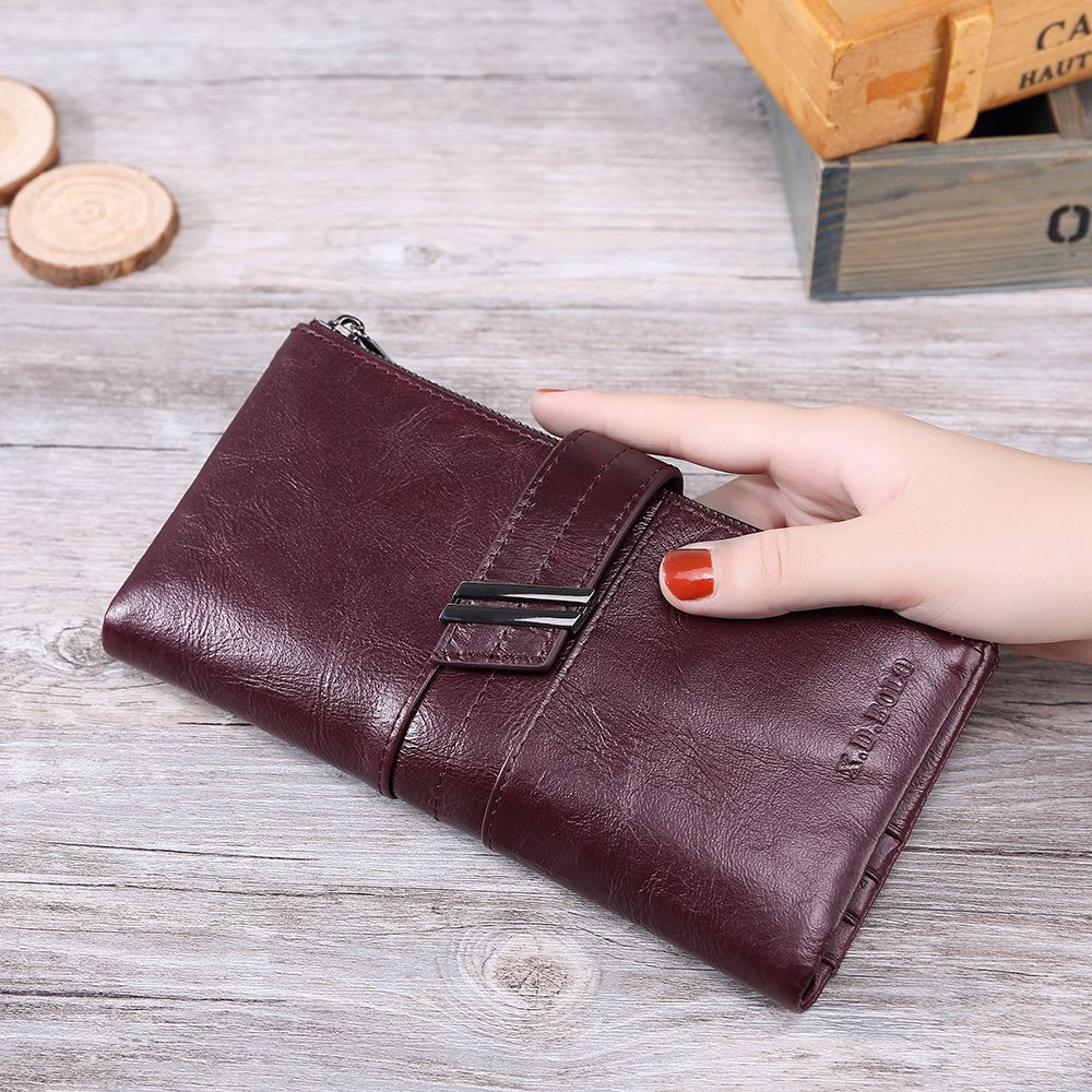 Oil Wax Leather Double Zipper Coin Purse Women's Long Clutch - Dazpy