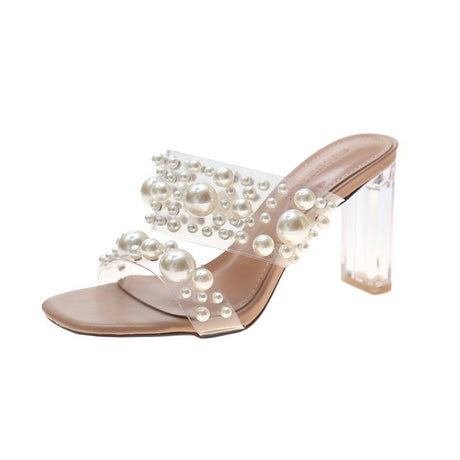 Outer Wear Thick Heel Transparent Crystal With Rivet Half-drag Sandals Women - Dazpy