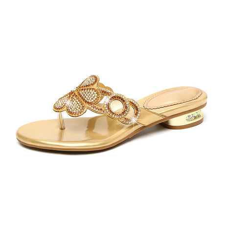 Flat Heel Rhinestone  Toe Flip Flops - Dazpy