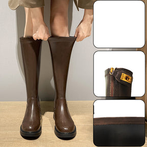 Fashion Ladies Brown Long Barrel Plus Size Knight Boots