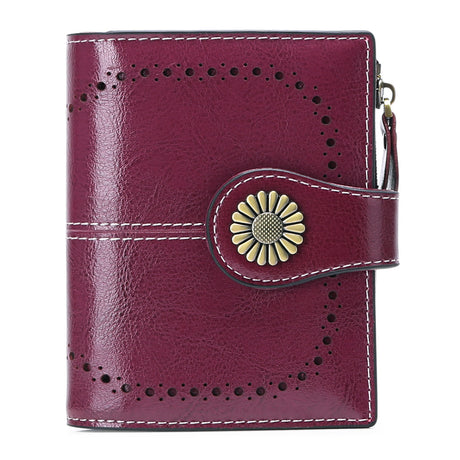 Wallet Women's Short Oil Wax Leather Zipper Card Holder - Dazpy