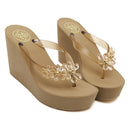 Crystal Beads Flower Slope With Platform Flip Flops