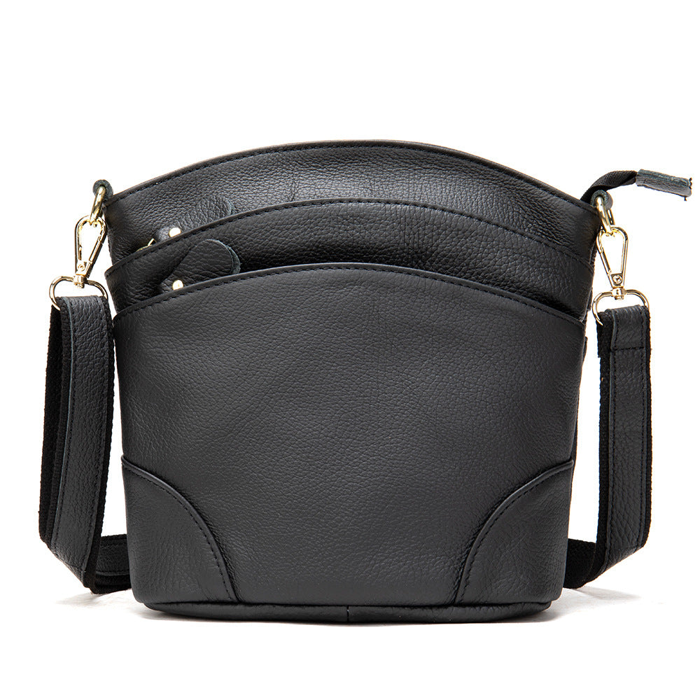 Top Layer Leather Crossbody One-shoulder Bucket Bag - Dazpy