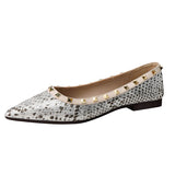 Women's Snakeskin Pattern Shallow Mouth Pointed Toe Flat Shoes - Dazpy