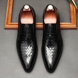 Men's Leather Shoes With Embossed Stone Pattern Laced Cowhide - Dazpy