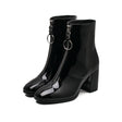 South Korea's New Square Toe Thick Heel Ankle Boots - Dazpy