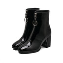 South Korea's New Square Toe Thick Heel Ankle Boots
