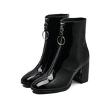 South Korea's New Square Toe Thick Heel Ankle Boots - Dazpy