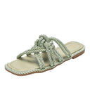 Hemp Rope Flat Sandals Women Casual Solid Color Square Toe Hollow Flat Heel Women Slippers