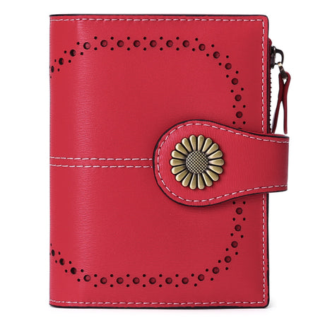 Wallet Women's Short Oil Wax Leather Zipper Card Holder - Dazpy