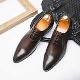 Formal Shoes Summer Pointed Brown Brooch Carved Male Wedding Shoes Lace-up Derby Shoes - Dazpy