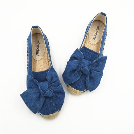 Flat Straw Woven Linen One-step Bow-knot Round-toe Espadrilles Shoes - Dazpy