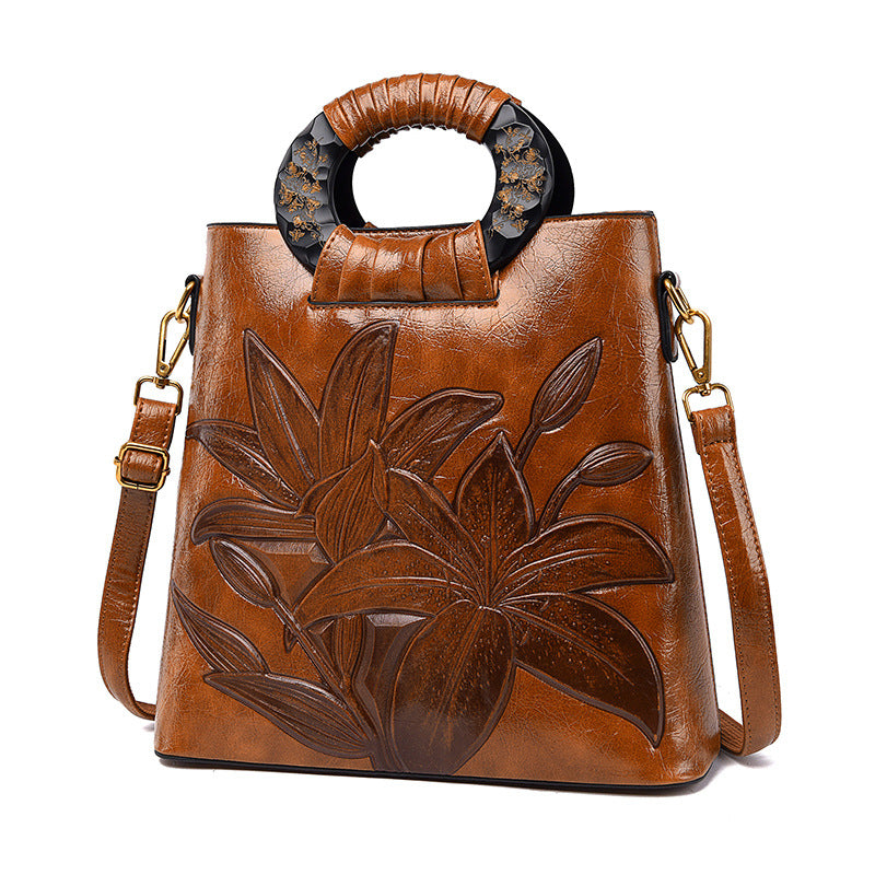 Ethnic Style Big Flower Lady Bag Fashion One-shoulder Portable Diagonal Large-capacity Female Bag - Dazpy