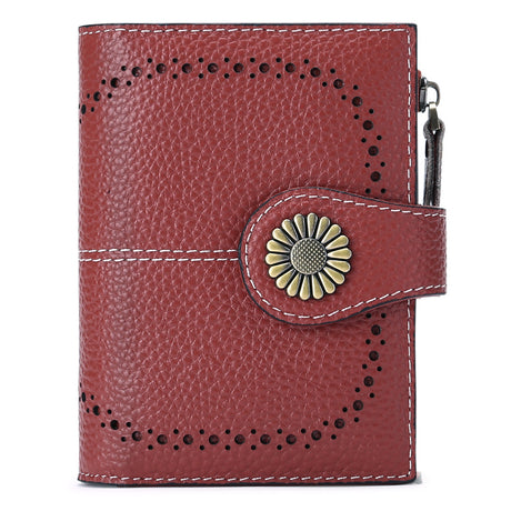 Wallet Women's Short Oil Wax Leather Zipper Card Holder - Dazpy