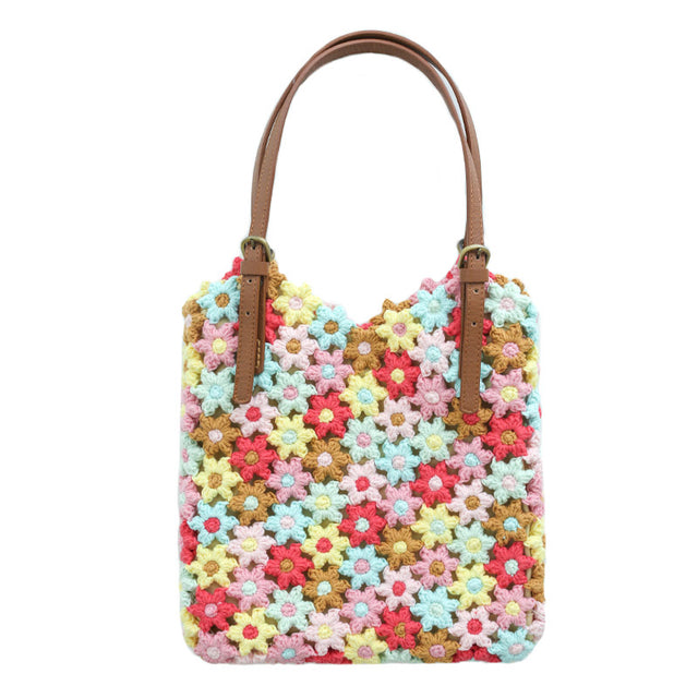 Floral Single Shoulder Bag Handmade Crochet Cotton Yarn Ball - Dazpy