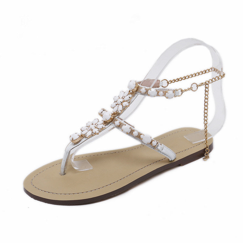 Large size water diamond chain flat Roman flip flops sandals - Dazpy