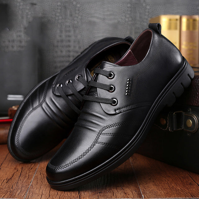 Men's Business Casual Leather Shoes With Breathable Laces - Dazpy