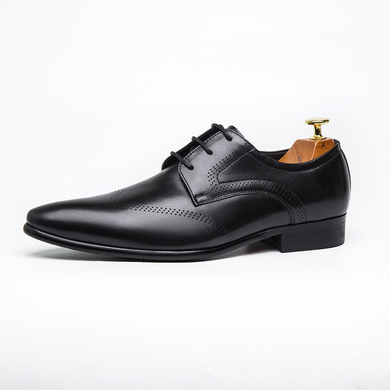 Formal Shoes Summer Pointed Brown Brooch Carved Male Wedding Shoes Lace-up Derby Shoes - Dazpy