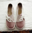 Womens Flat Lace-up Peas Shoes - Comfortable Soft Bottom Round Toe Low-Cut Footwear