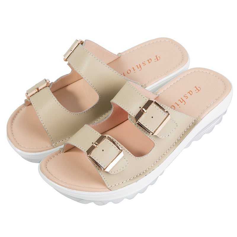 The 2021 summer new leather slope with thick soles muffin with leisure shoes sandals slippers shoes shake - Dazpy