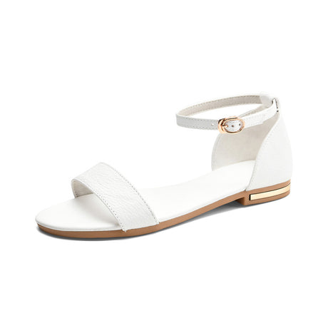 Flat Sandals Women's Leather Non-slip Soft Sole Word Belt - Dazpy