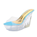 Women's Transparent Crystal Wedge Heel Shoes with Waterproof Platform - 15CM