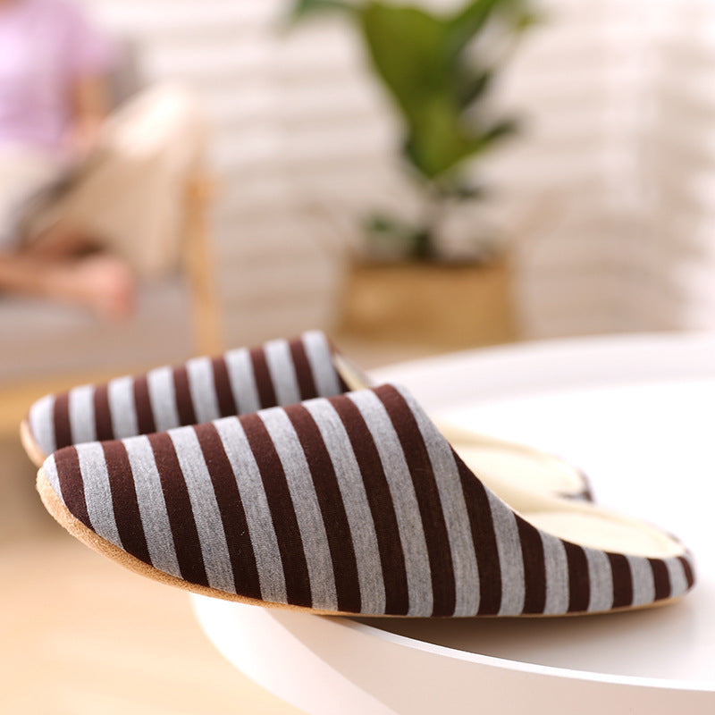 Autumn And Winter Soft Bottom Wooden Floor Striped Indoor Home Slippers Mute Deerskin Flannel Bottom Home - Dazpy