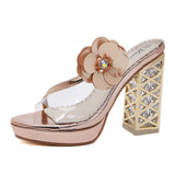 Flower Foreign Trade Women's Sandals Thick Heel High Heels - Dazpy