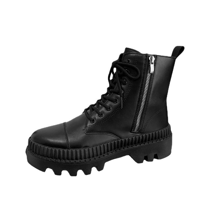 Fashionable And Simple Men's High-top Side Zipper Leather Boots - Dazpy