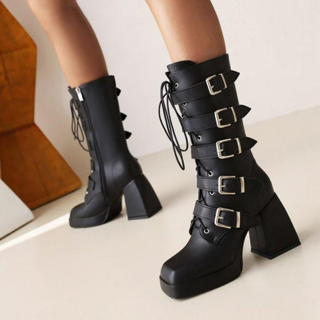 Fashion Ladies Square Toe But Knee  Ankle Boots - Dazpy
