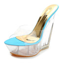 Women's Transparent Crystal Wedge Heel Shoes with Waterproof Platform - 15CM