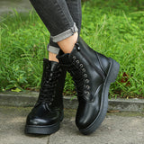 British Style Short Round Toe Thick Heel Side Zipper Women's Boots - Dazpy