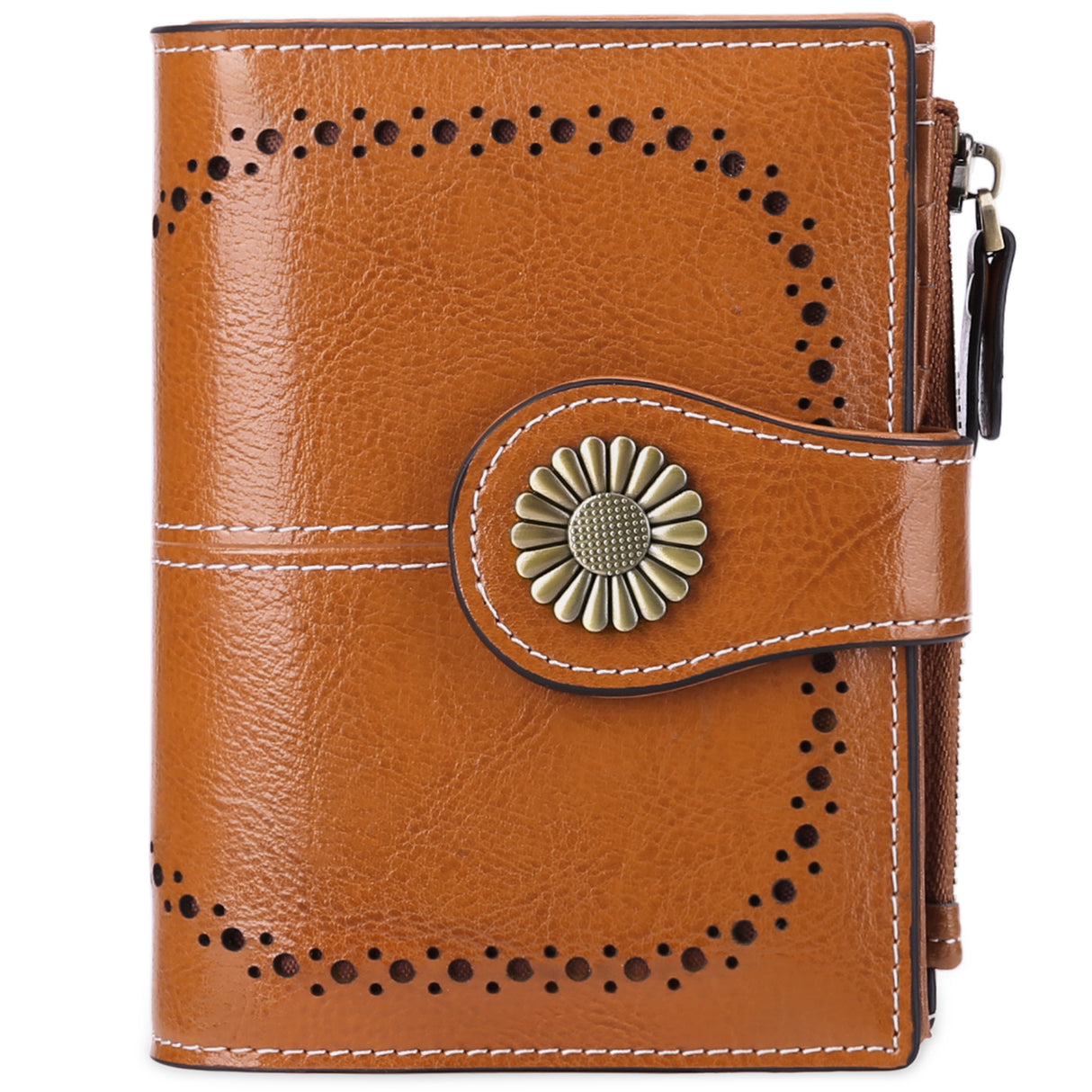 Wallet Women's Short Oil Wax Leather Zipper Card Holder - Dazpy