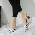 Women's Thick High Heel Square Toe Polka Dot Round Buckle Slippers - Dazpy