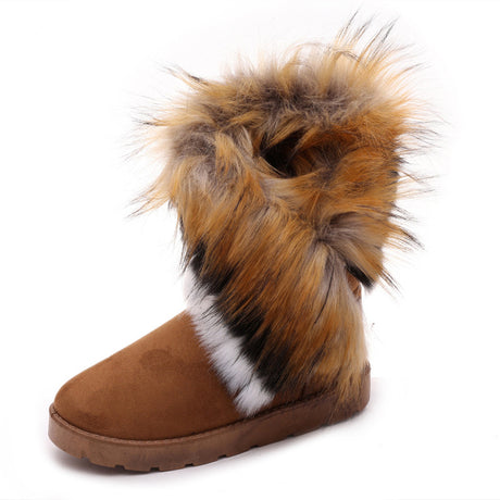 Winter Snow Boots Thick Fluffy Fox Fur Waterproof Non-slip Warm Cotton - Dazpy