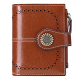 Wallet Women's Short Oil Wax Leather Zipper Card Holder - Dazpy