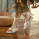 Back Buckle High-Heeled Sandals for Women - Wide Strap Leather Shoes